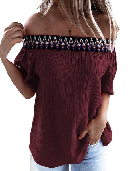 Vintage Geometric Solid Plus Size Short Sleeves Casual Tops, Wine red, Blouses & Shirts
Vintage Geometric Solid Plus Size Short Sleeves Casual Tops, Wine red, Blouses & Shirts