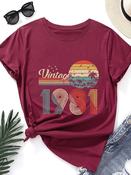Vintage 1981 Short Sleeve Cotton-Blend Crew Neck Shirts & Tops, Red wine, T-shirts
Vintage 1981 Short Sleeve Cotton-Blend Crew Neck Shirts & Tops, Red wine, T-shirts