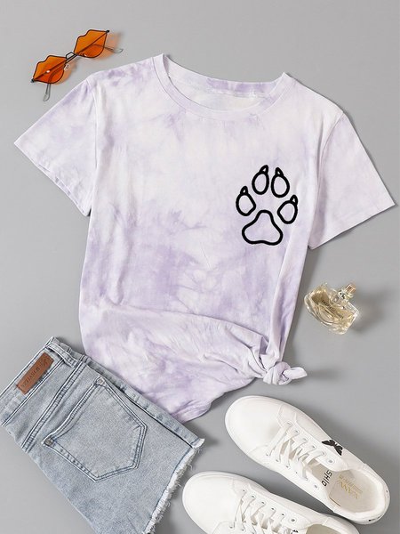Puppy Paw Casual Ombre/tie-Dye Women Tshirt, Purple, T-shirts