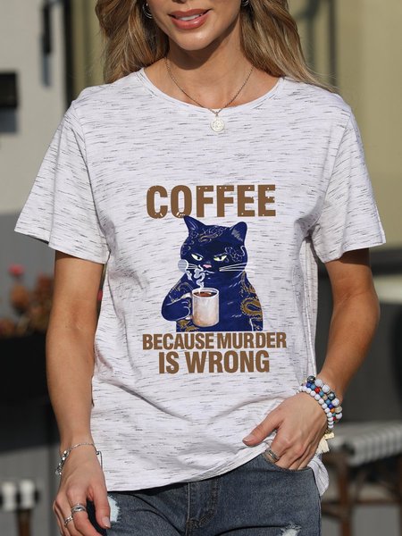 Cat Coffee Becauce Murder Is Wrong Short Sleeve Shirts & Tops, Gray-white, T-shirts
Cat Coffee Becauce Murder Is Wrong Short Sleeve Shirts & Tops, Gray-white, T-shirts