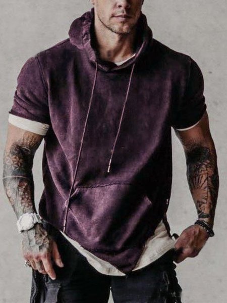Casual Hoodie Short Sleeve Sweatshirt, Purple, Hoodies&Sweatshirts