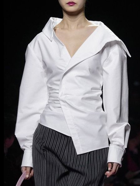 Tinta Unita Maniche Lunghe Casuale Camicia & Superiore, Bianco, Blouses & Shirts