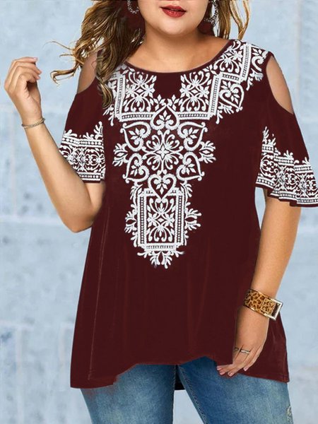Paisley Short Sleeve Holiday Crew Neck T-shirt, Wine red, T-Shirts