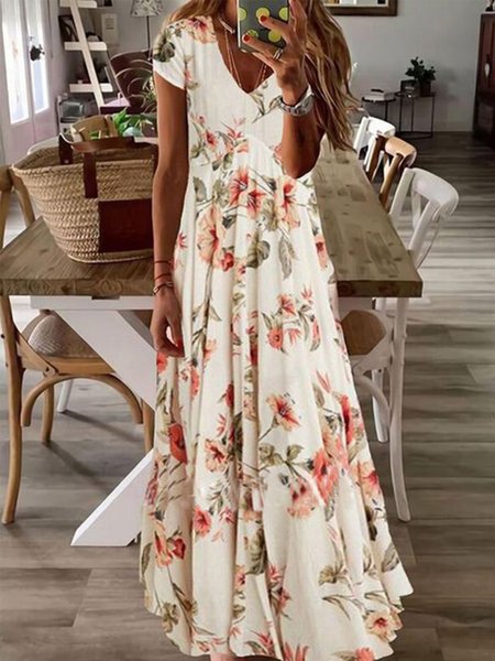 Printed Short Sleeve Casual Dresses, Multicolor, Dresses
