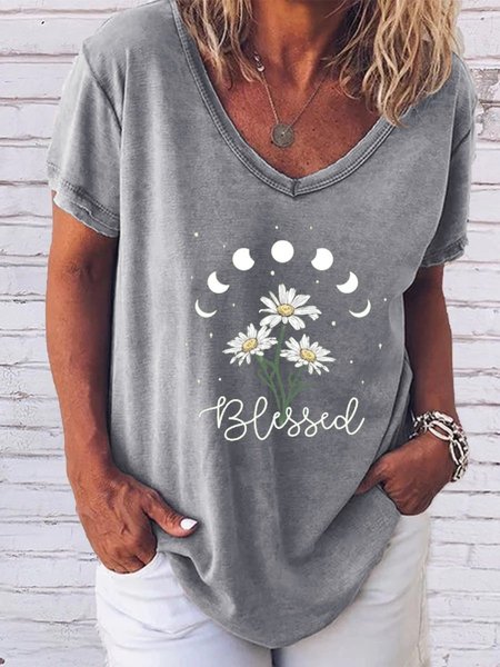 Daisy Blessed Short Sleeve Shirts & Tops, Gray, T-shirts