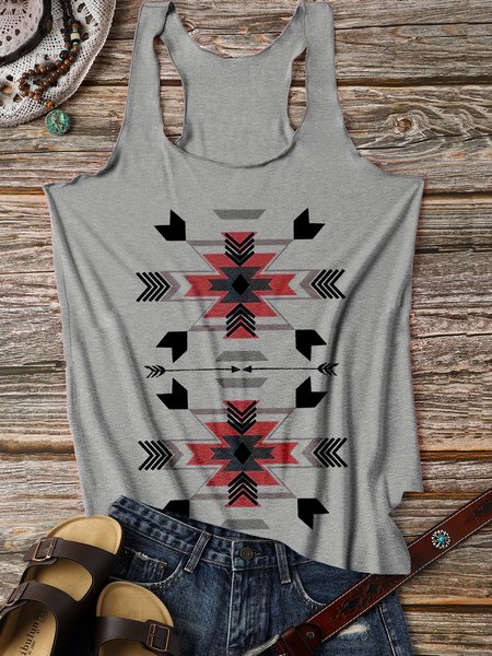 Tribal Print Nursery Decor Pink Sleeveless Crew Neck Cotton-Blend Vests, Gray, Tank Tops