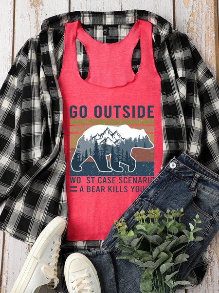 Go Outside Worst Case Scenario A Bear Kills You Vests, Red, Tank Tops