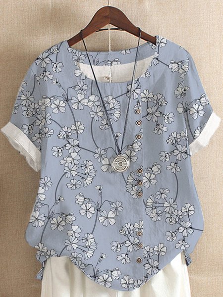 Short Sleeve Casual Shirts & Tops, Blue, Blouses & Shirts