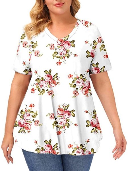 Plus Size Women Floral A-Line Short Sleeve Casual Shirts & Tops, White, T-Shirts
Plus Size Women Floral A-Line Short Sleeve Casual Shirts & Tops, White, T-Shirts