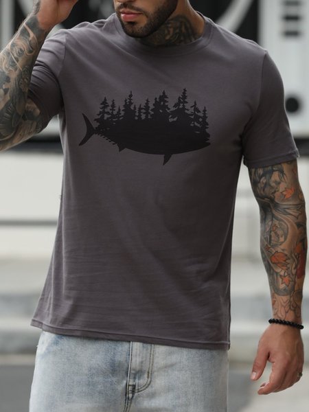 Fish And Forest Men T-Shirt, Deep gray, T-shirts