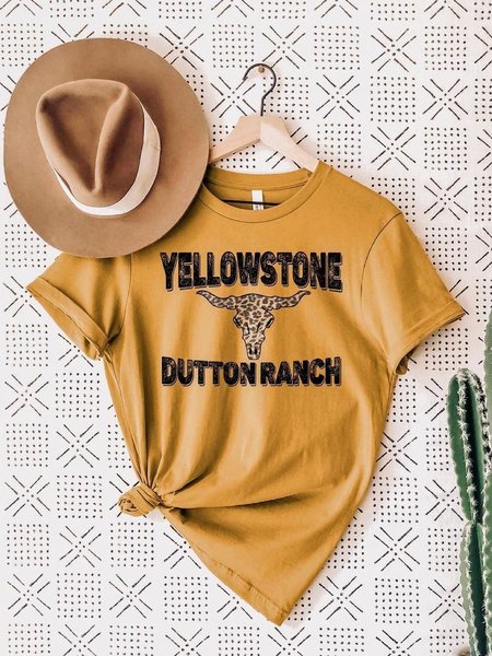 Crew Neck Cotton-Blend Shirts & Tops, Yellow, T-shirts