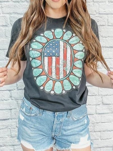 Cotton-Blend Short Sleeve Crew Neck Shirts & Tops, Gray, T-shirts
