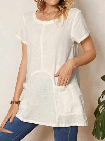 Casual Short Sleeve Shirts & Tops, As picture, Tunics
