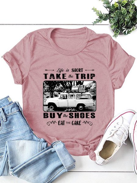 Life Is Short Take The Trip Women Funny Vacation Casual T-Shirt, Brick red, T-shirts
