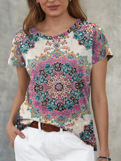 Individual and casual ethnic print round neck short-sleeved T-shirt, As picture, T-Shirts
Individual and casual ethnic print round neck short-sleeved T-shirt, As picture, T-Shirts