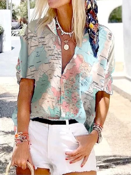 Vintage camicia Harajuku Mappa del mondo Stampato Maniche Lunghe Sciolto Lungo Camicetta, Blu, Tops
Vintage camicia Harajuku Mappa del mondo Stampato Maniche Lunghe Sciolto Lungo Camicetta, Blu, Tops