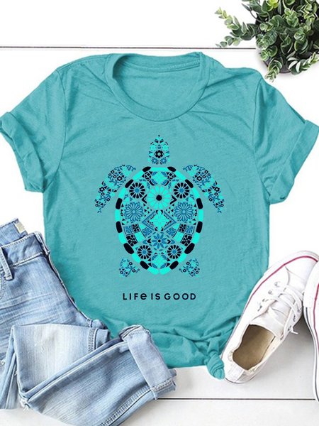 Sea Turtle T Shirt Graphic Casual Short Sleeve Shirt Summer Top, Turquoise, T-shirts