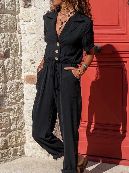 Short Sleeve Plain Shirt Collar One-Pieces, Black, Jumpsuits&Rompers
Short Sleeve Plain Shirt Collar One-Pieces, Black, Jumpsuits&Rompers