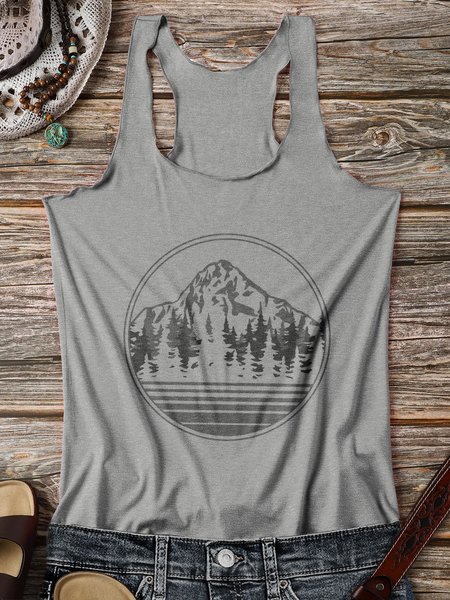 Mountains Range Landscape Women Tank, Gray, Tank Tops