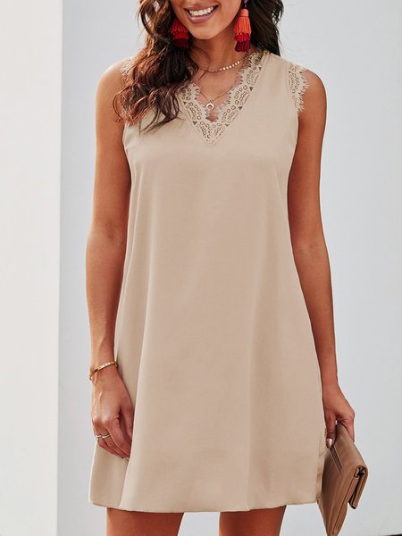 Resort Sleeveless Solid Dresses, Apricot, Casual Dresses