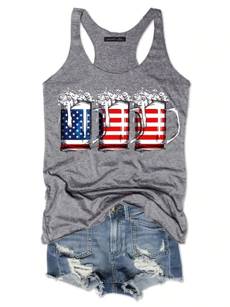Funny Beer Cotton-Blend Sleeveless Shirts & Tops, Gray, Tank Tops