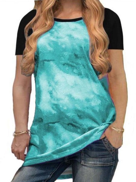 casual ombre/tie-dye short sleeve shirts & tops, Sky blue, T-Shirts
