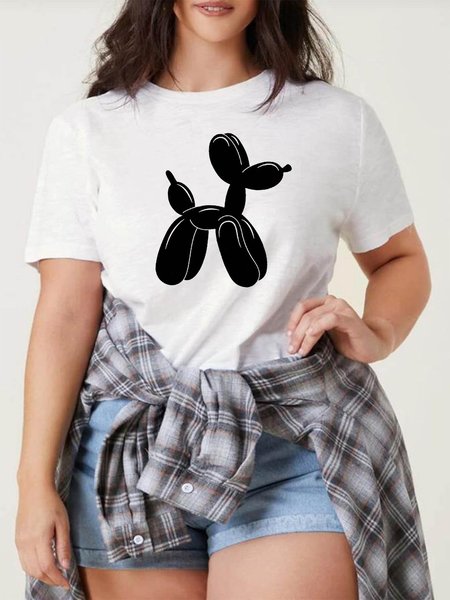 Black Balloon Dog Plus Size Women's round neck T-shirt, White, Plus Size T-shirts