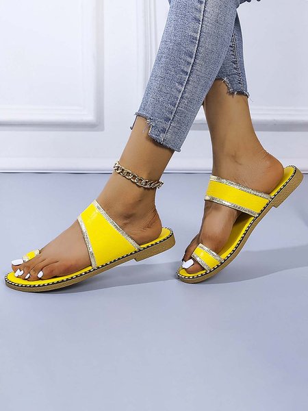 All Over Toe Summer Casual Beach Sandals, Yellow, Sandals