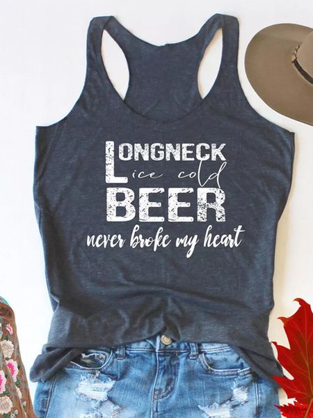 Long Neck Ice Cold Beer Never Broke My Heart Women Tank Top, Gray, Tank Tops