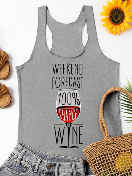 Weekend Forecast Wine Women's Crew Neck Casual Shirts & Tops, Gray, Tank Tops