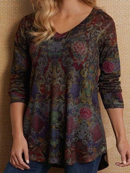 plus size women long sleeve a-line more shirts & tops, Blue, Long sleeve tops
