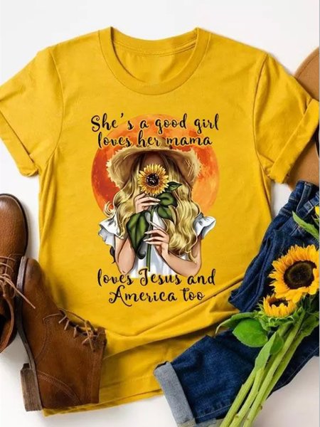 She S A Good Girl Loves Her Mama Sunflower Tshirt, Yellow, T-shirts