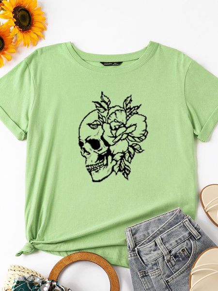 Skull And Rose Elasticity Casual Short Sleeve Shirts & Tops, Army green, T-shirts
Skull And Rose Elasticity Casual Short Sleeve Shirts & Tops, Army green, T-shirts
