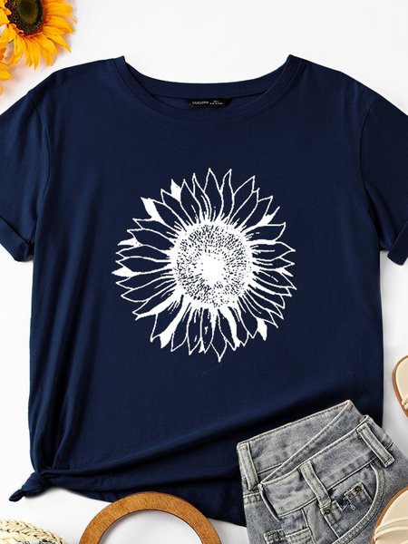 Funny Floral Print Women's Casual Crew Neck Cotton Short Sleeve Shirts & Tops, Deep blue, T-shirts
Funny Floral Print Women's Casual Crew Neck Cotton Short Sleeve Shirts & Tops, Deep blue, T-shirts