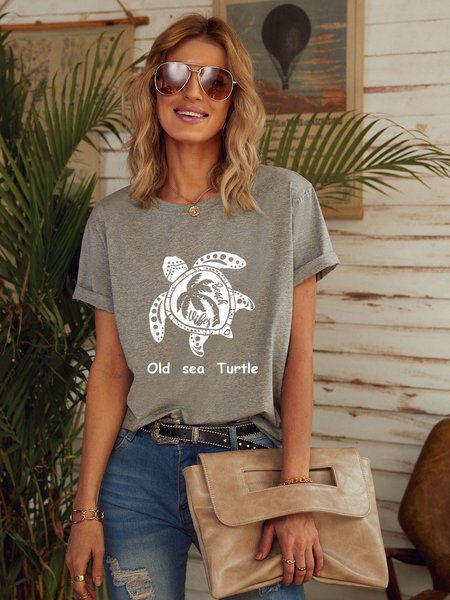 Old Sea Turtle Beach Vibes Shirts & Tops, Gray, T-shirts