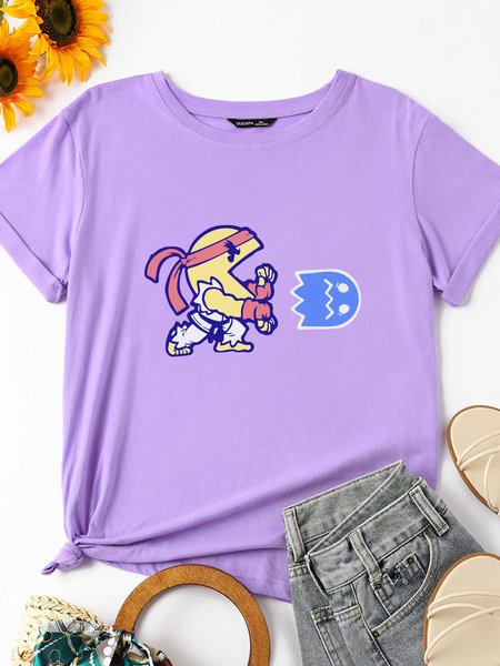Casual Cotton-Blend Short Sleeve Shirts & Tops, Purple, T-shirts
