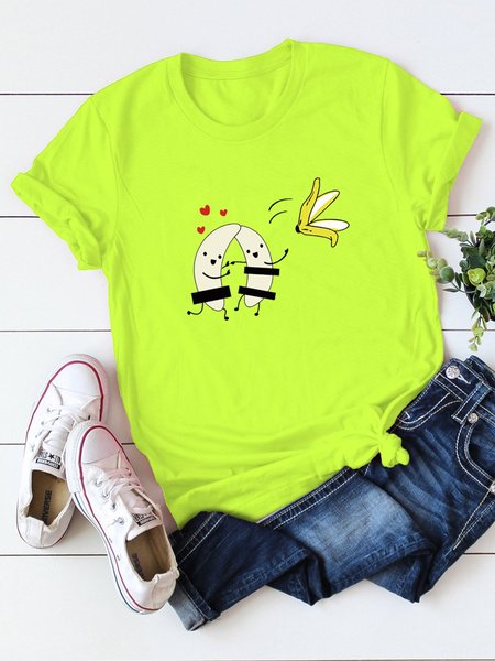 Undressing Couple Banana Fun Graphic Tee, Fluorescent green, T-shirts