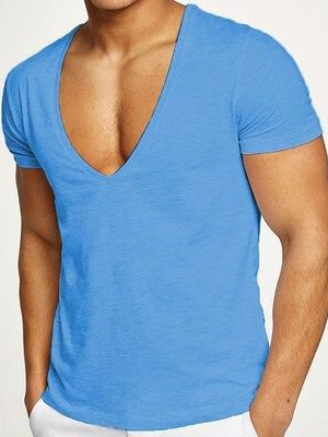 Casual Cotton Solid V neck Short Sleeve Tshirt, Blue, Men's t-shirts