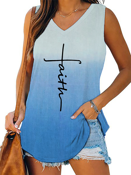 Plus size Casual Sleeveless T-shirt, Blue, Tops