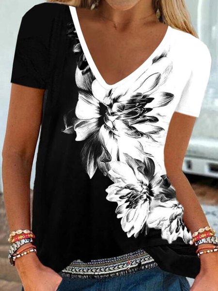 Casual Short Sleeve Cotton-Blend Shirts & Tops, Black, T-Shirts