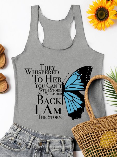 Butterfly Cotton-Blend Tank, Gray, Tank Tops