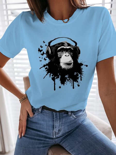 Monkey Business & Butterfly Graphic Short Sleeve Tee, Light blue, T-shirts