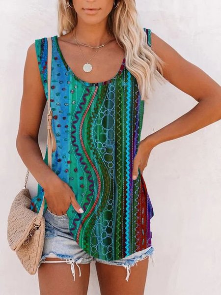 Geometric Sleeveless Printed Cotton-blend Crew Neck Vintage Summer Multicolor Top, Blue, Tanks & Camis
Geometric Sleeveless Printed Cotton-blend Crew Neck Vintage Summer Multicolor Top, Blue, Tanks & Camis