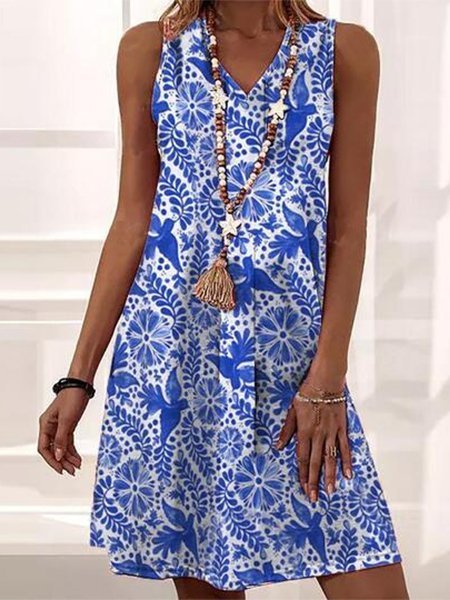 Casual Boho Floral Printed V Neck Holiday Sleeveless Mini Dresses, Blue, Casual Dresses
Casual Boho Floral Printed V Neck Holiday Sleeveless Mini Dresses, Blue, Casual Dresses