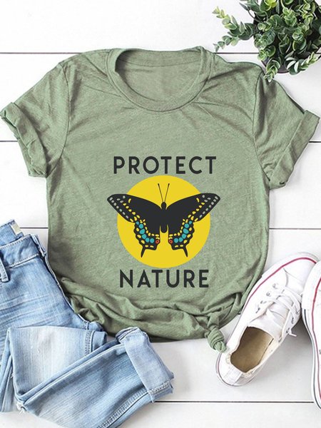 Protect Nature Casual Cotton-Blend Short Sleeve Shirts & Tops, Army green, T-shirts
