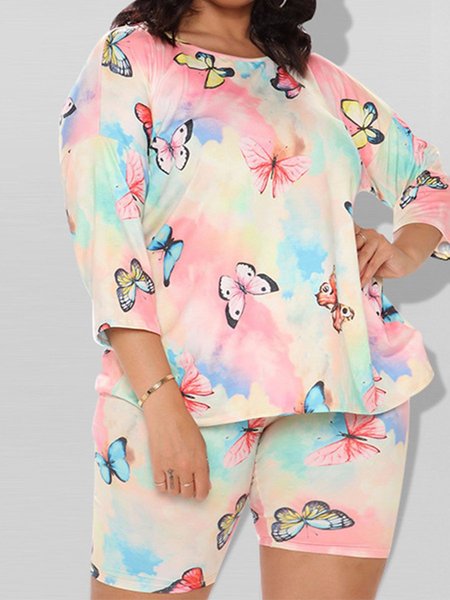 Cutout Ombre/Tie-Dye Short Sleeve Crew Neck Sleepwear & Loungewear, As picture, Loungewear & Sleepwear