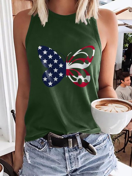 Butterfly Graphic Loose Tank Top, Dark green, Tank Tops