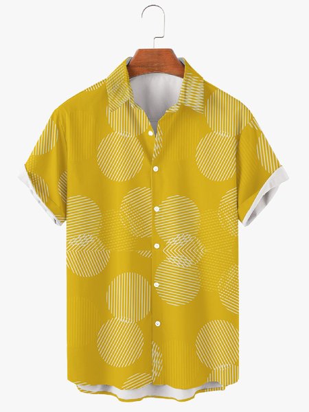 Geometric Shirt Collar Printed Shirts & Tops, Yellow, Men's Floral shirt