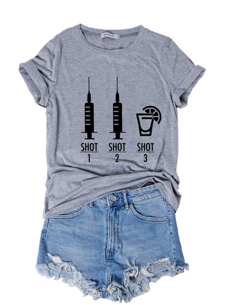Shot1 Shot 2 Shot 3 Vaccinated T-shirt, Light gray, T-shirts
