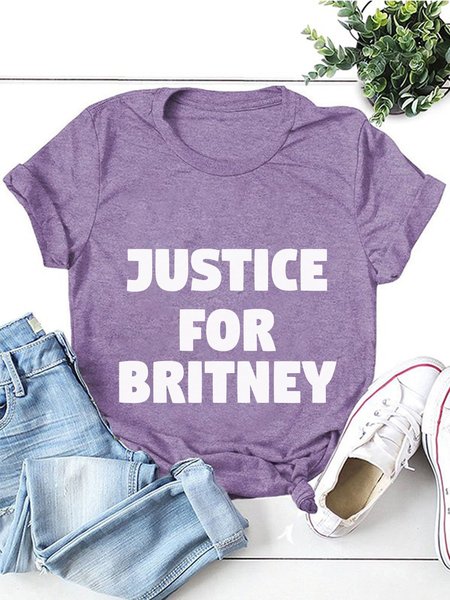 Justice For Britney Crew Neck Short Sleeve Cotton-Blend Shirts & Tops, Purple, T-shirts